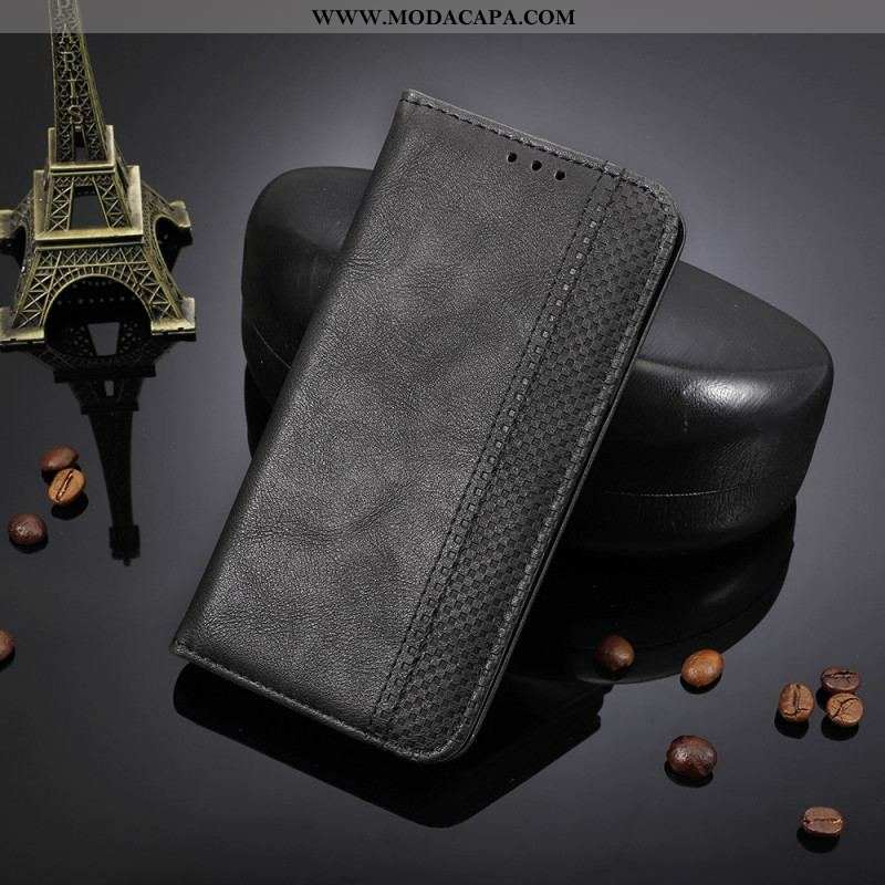 Capa De Celular Para Oppo A74 4G Flip Efeito Couro Vintage Estilizado