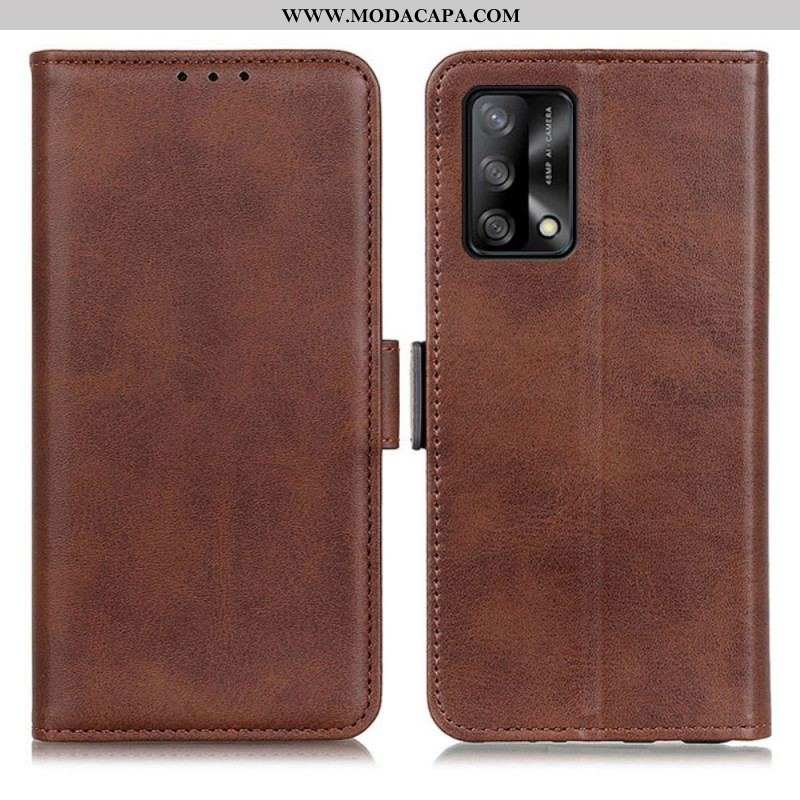 Capa De Couro Para Oppo A74 4G Flip Aba Dupla