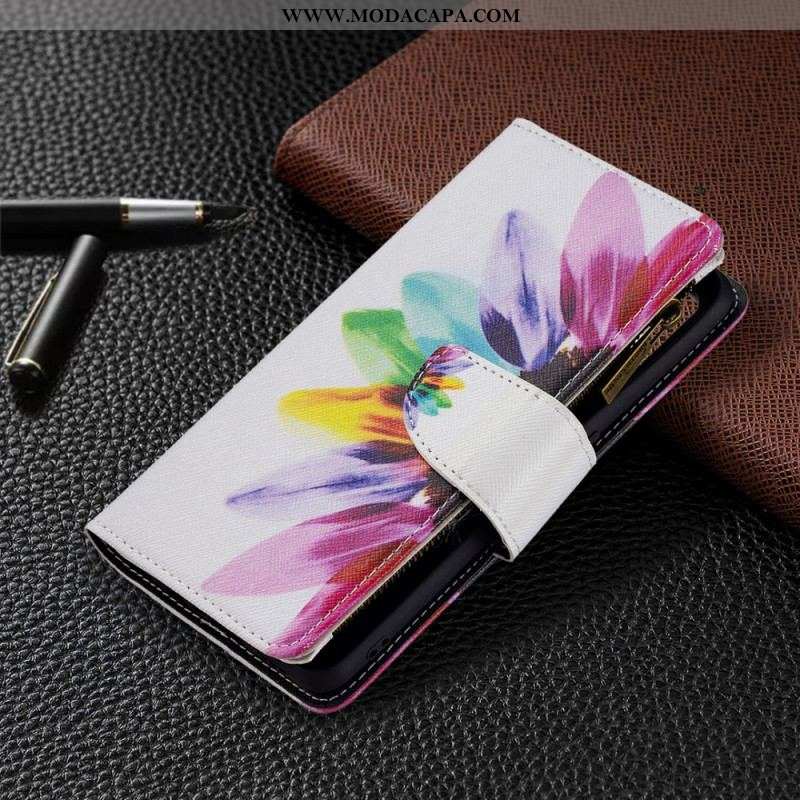 Capa Folio Para Oppo A74 4G Bolso Com Zíper Flor