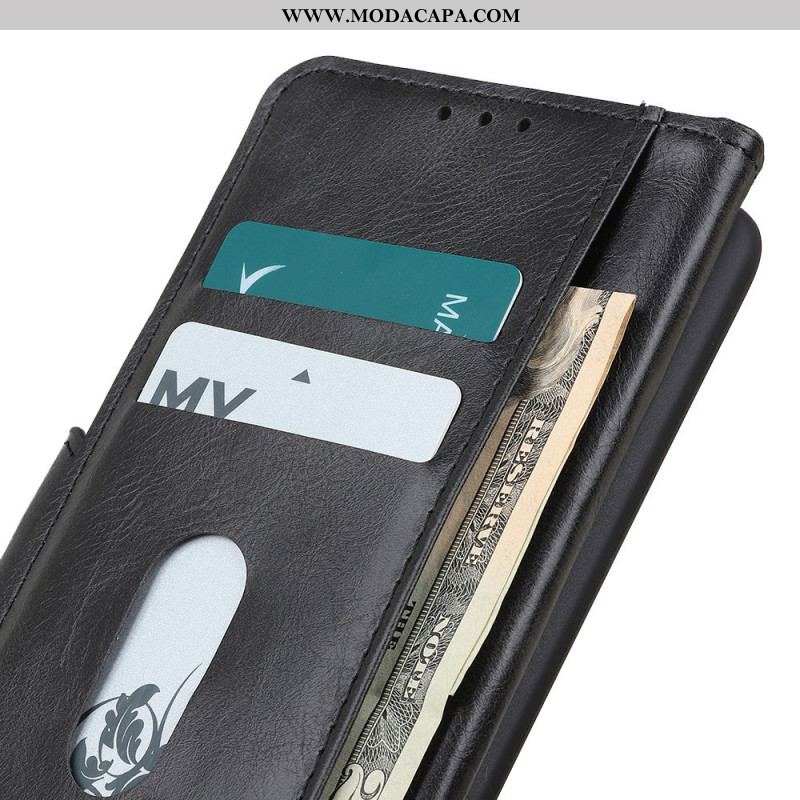 Capa Flip Para Oppo A74 4G Fecho Reversível Efeito Couro