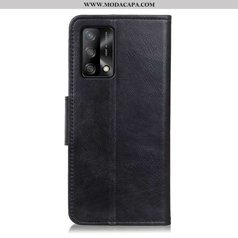 Capa Flip Para Oppo A74 4G Fecho Reversível Efeito Couro