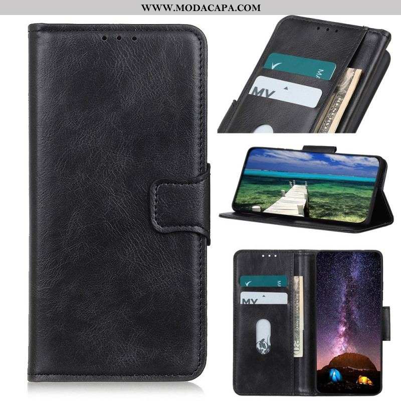 Capa Flip Para Oppo A74 4G Fecho Reversível Efeito Couro