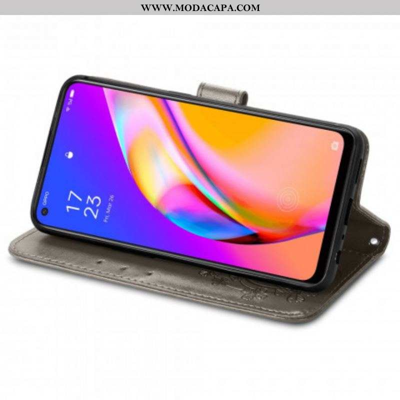 Capa Em Pele Para Oppo A94 5G Trevo-de-quatro-folhas