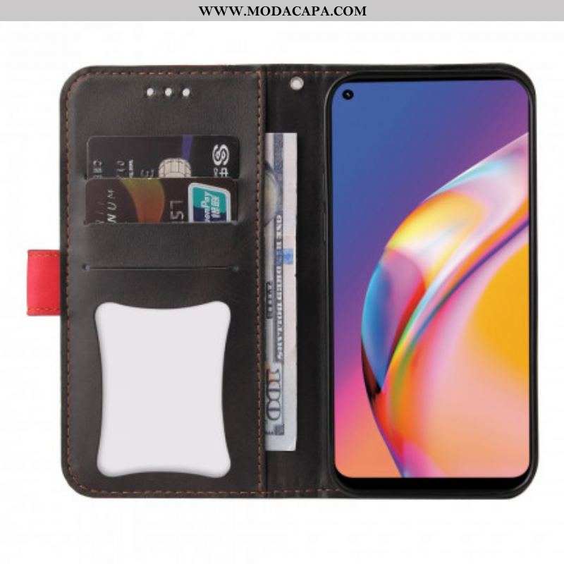 Capa Em Pele Para Oppo A94 5G Couro Sintético Colorido De Dois Tons