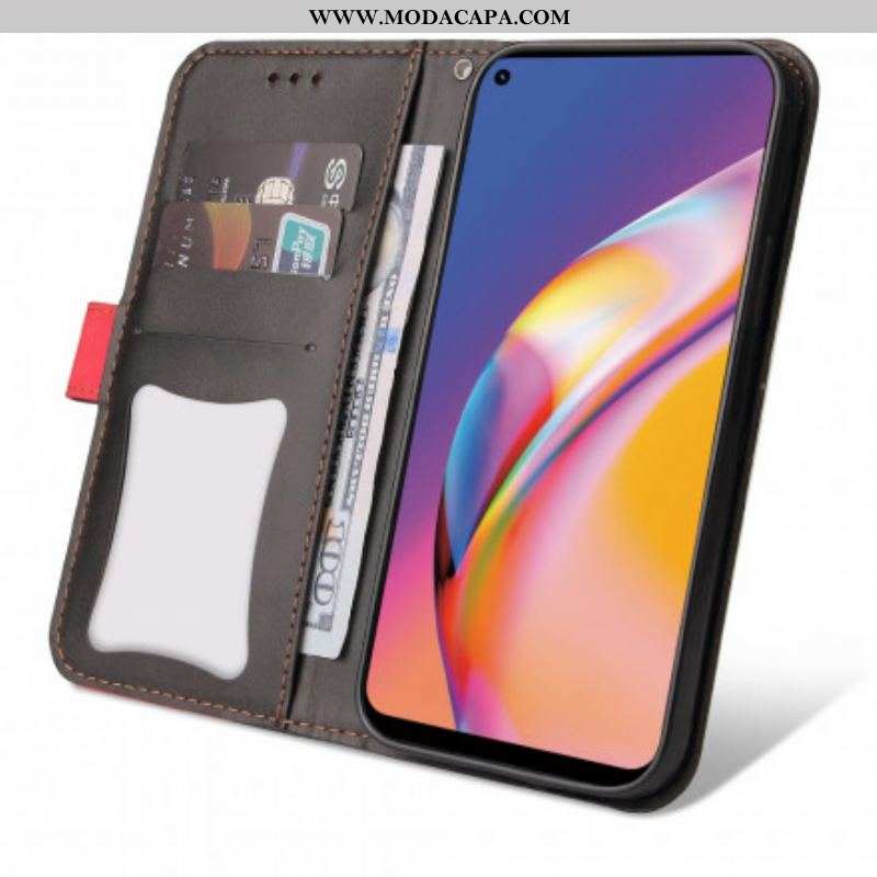 Capa Em Pele Para Oppo A94 5G Couro Sintético Colorido De Dois Tons