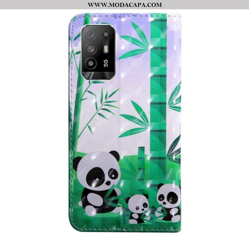 Capa Flip Para Oppo A94 5G Panda Com Cordão