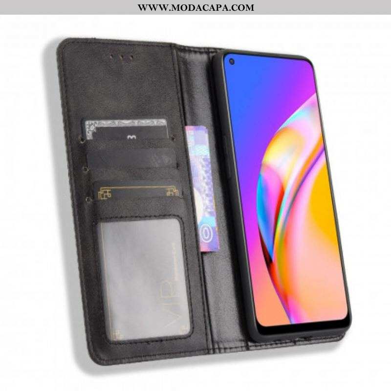 Capa De Celular Para Oppo A94 5G Flip Efeito Couro Vintage Estilizado