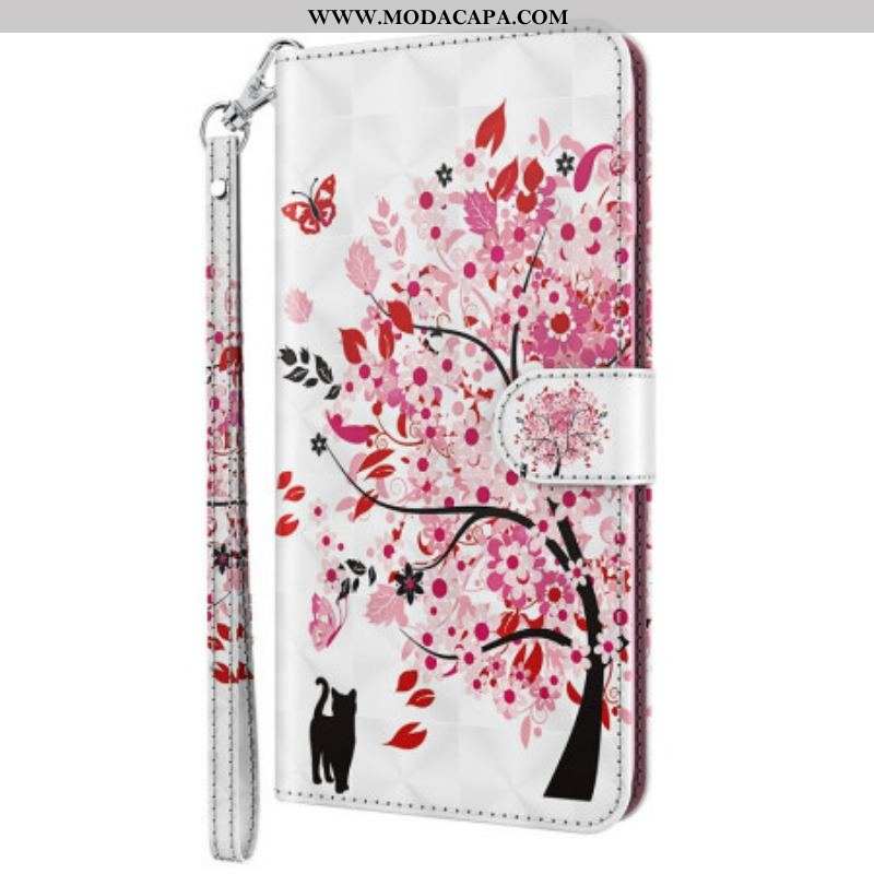 Capa Flip Para Oppo A94 5G Roseira Com Cordão