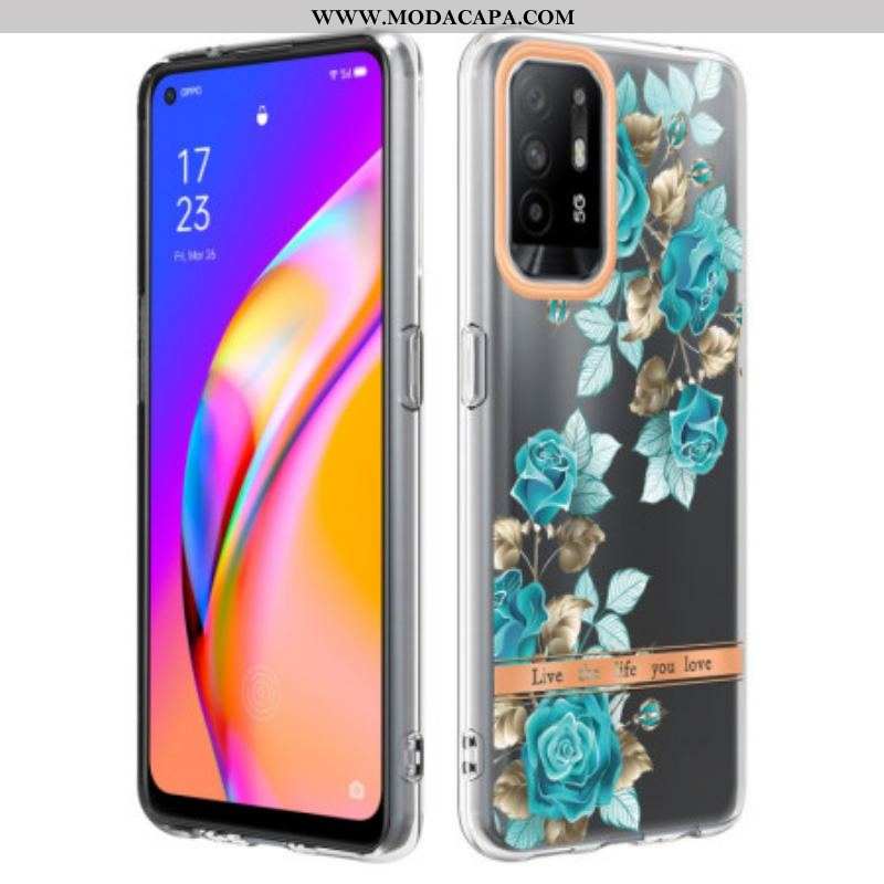 Capa Para Oppo A94 5G Flores Azuis Sem Costura