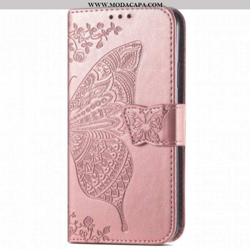 Capa Flip Para Oppo A94 5G Meia Borboleta