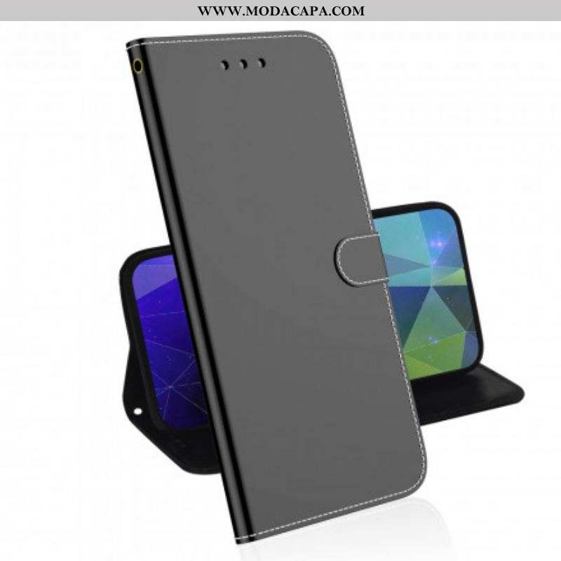 Capa Flip Para Oppo A94 5G Capa De Espelho De Couro Sintético