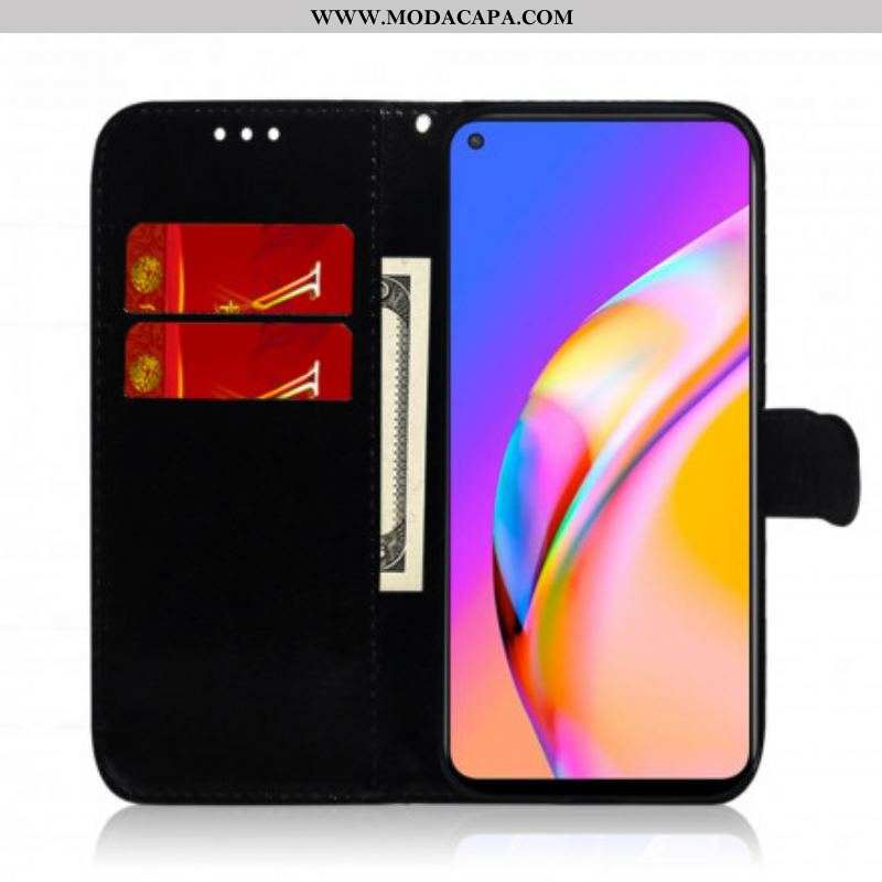 Capa Flip Para Oppo A94 5G Capa De Espelho De Couro Sintético