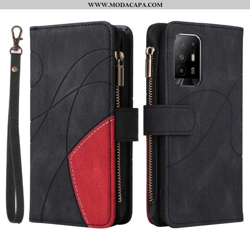 Capa Flip Para Oppo A94 5G Bolsa Bicolor Com Cordão