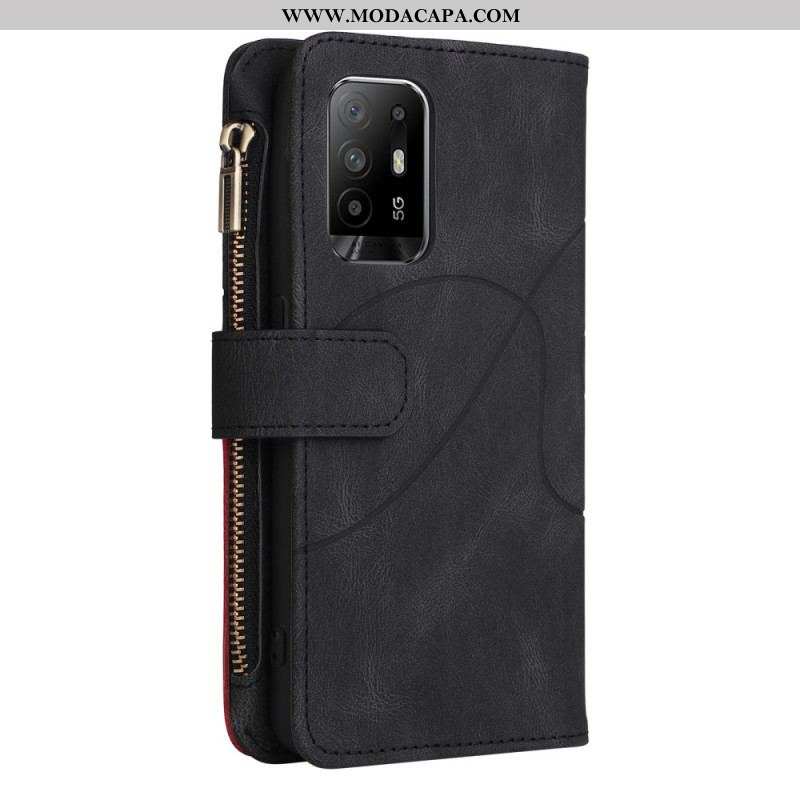 Capa Flip Para Oppo A94 5G Bolsa Bicolor Com Cordão