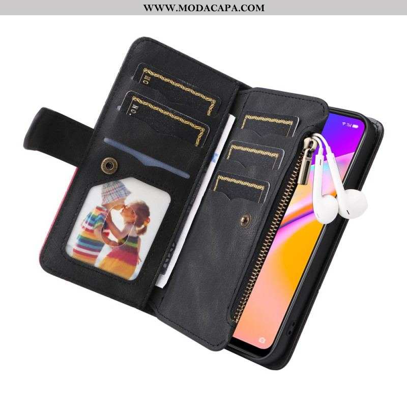 Capa Flip Para Oppo A94 5G Bolsa Bicolor Com Cordão