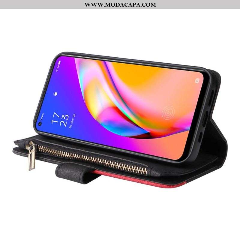 Capa Flip Para Oppo A94 5G Bolsa Bicolor Com Cordão