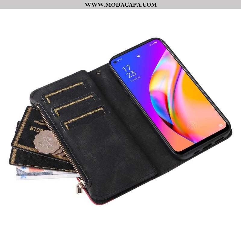 Capa Flip Para Oppo A94 5G Bolsa Bicolor Com Cordão