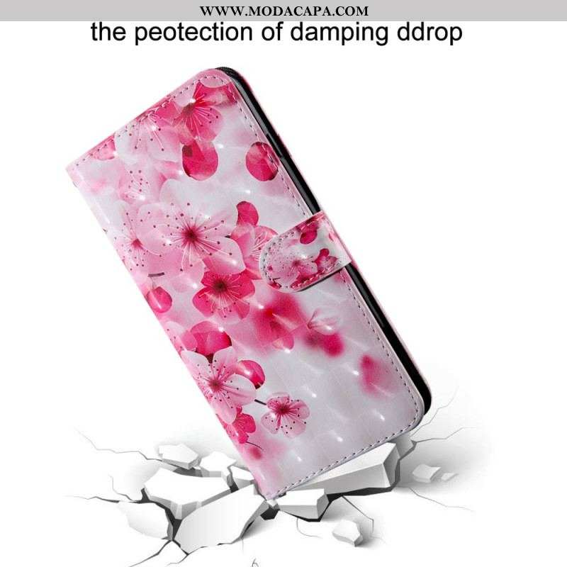 Capa Flip Para Oppo A94 5G Flores Rosas Com Cordão