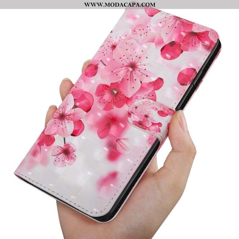 Capa Flip Para Oppo A94 5G Flores Rosas Com Cordão