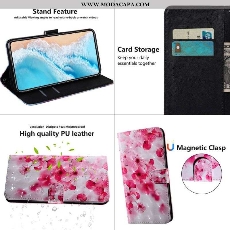 Capa Flip Para Oppo A94 5G Flores Rosas Com Cordão