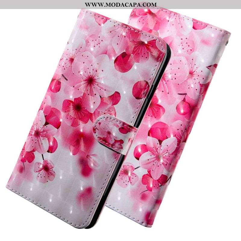 Capa Flip Para Oppo A94 5G Flores Rosas Com Cordão