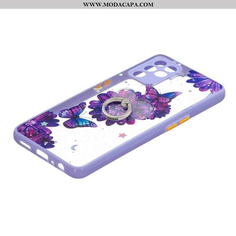 Capa Para Oppo A94 5G Borboleta Flor Roxa Com Anel