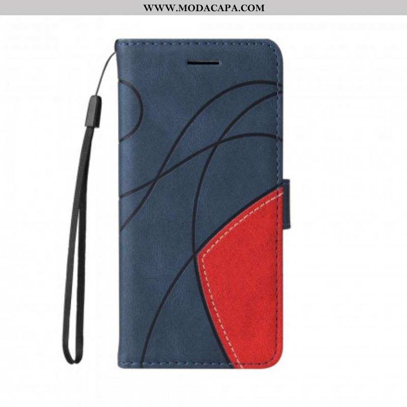 Capa Flip Para Oppo A94 5G Couro Sintético De Assinatura De Dois Tons