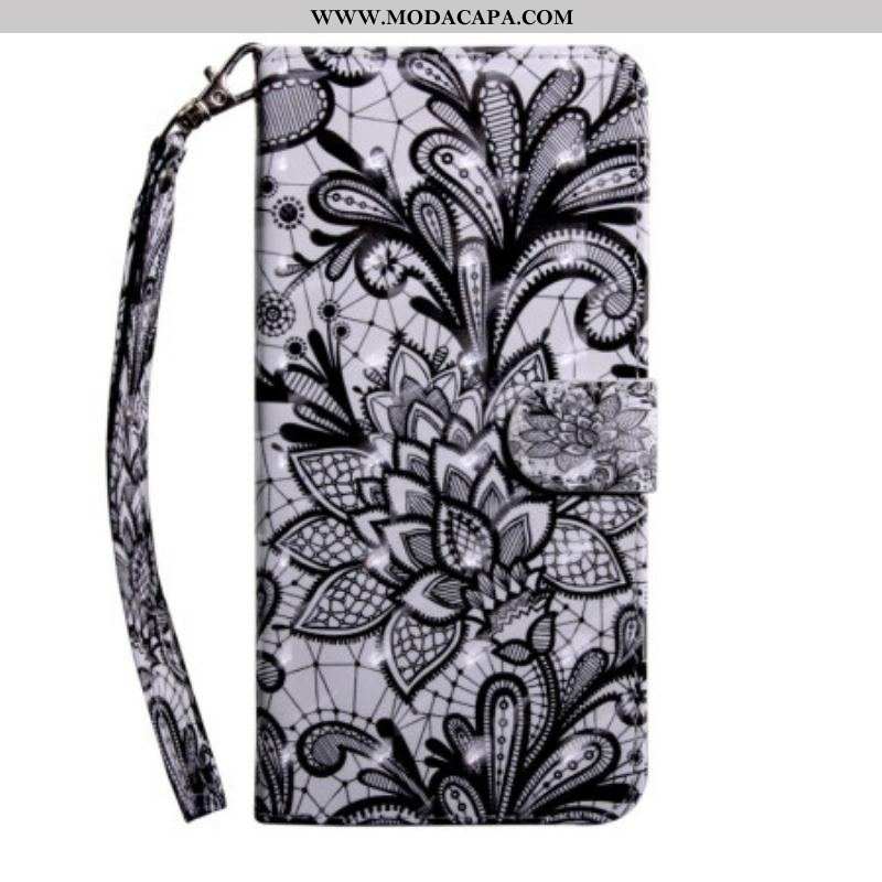 Capa Flip Para Oppo A94 5G Flores De Renda Com Alça