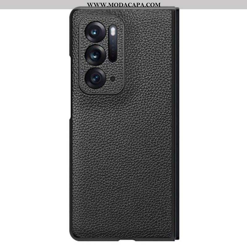 Capa Para Oppo Find N Couro De Lichia Premium Genuíno