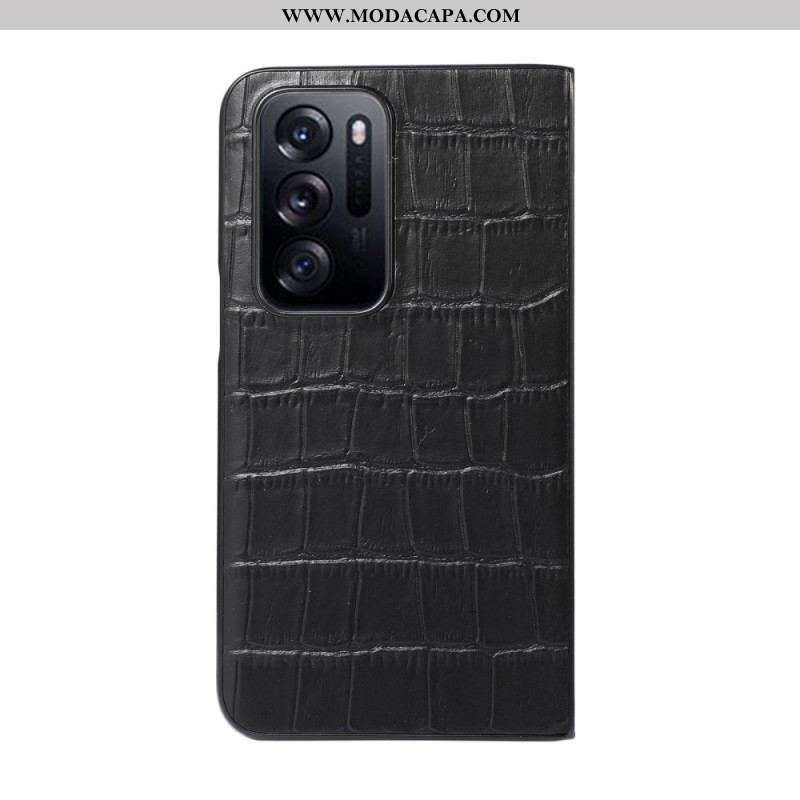 Capa Para Oppo Find N Couro Genuíno Couro Com Design De Crocodilo