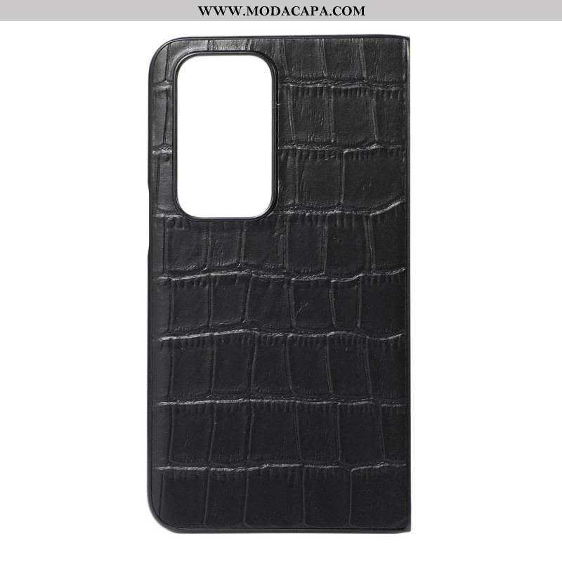 Capa Para Oppo Find N Couro Genuíno Couro Com Design De Crocodilo