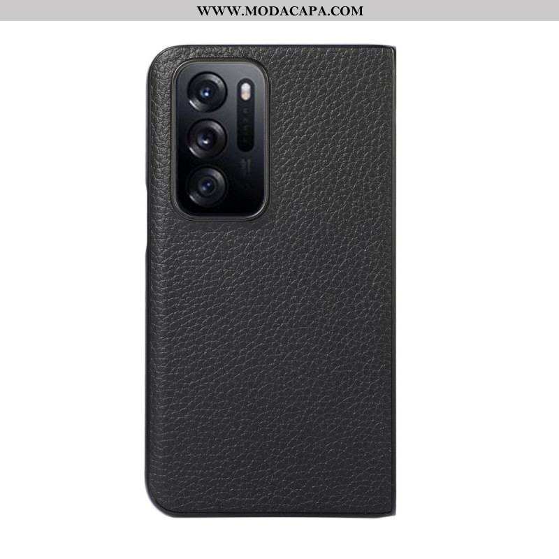 Capa Para Oppo Find N Design De Lichia De Couro Genuíno