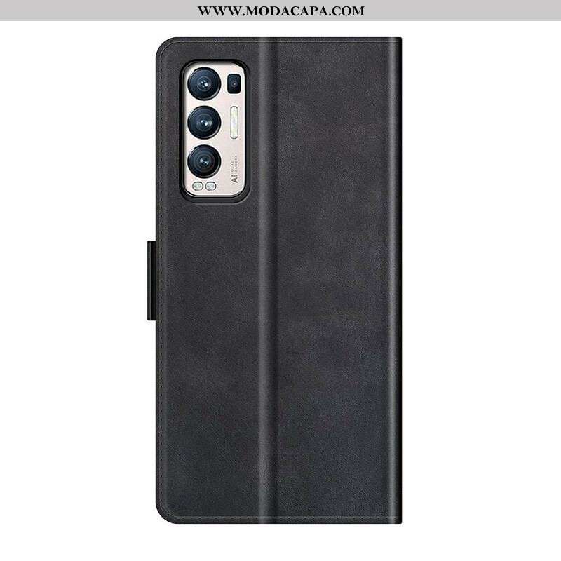 Capa De Couro Para Oppo Find X3 Neo Flip Aba Dupla Clássica