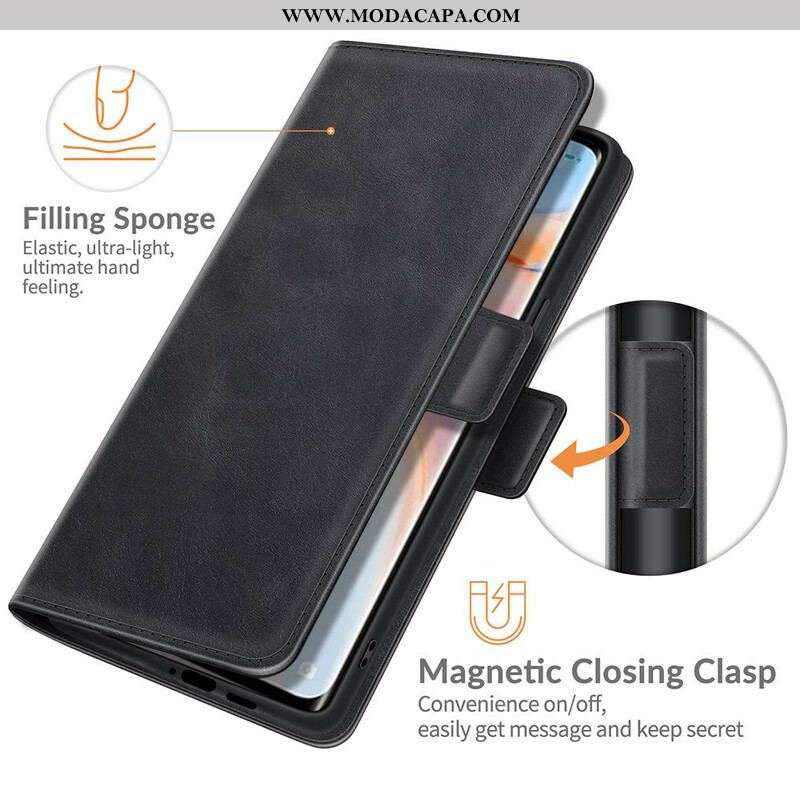 Capa De Couro Para Oppo Find X3 Neo Flip Aba Dupla Clássica