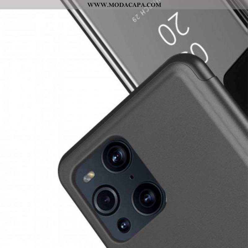 Capa De Celular Para Oppo Find X3 Pro Espelho E Couro Sintético