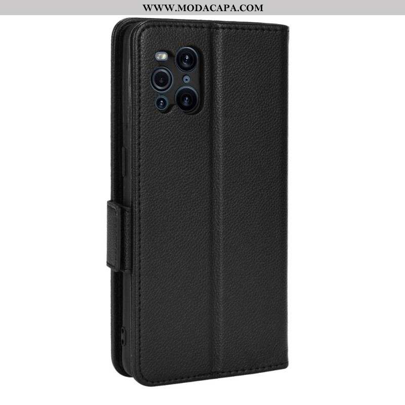 Capa Folio Para Oppo Find X3 Pro Flip Flap Double Litchi Novas Cores