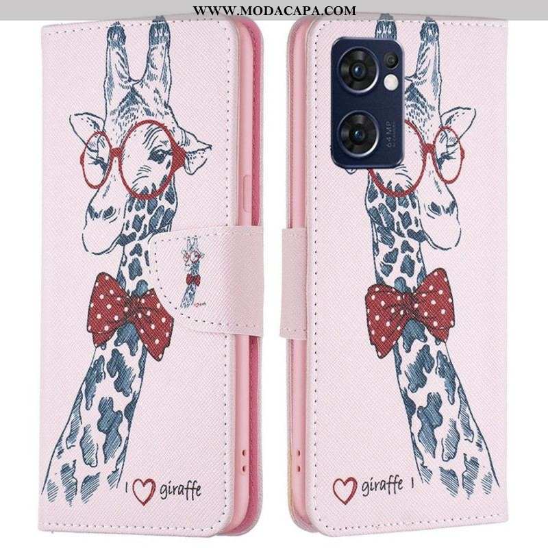 Capa Flip Para Oppo Find X5 Lite Girafa Inteligente