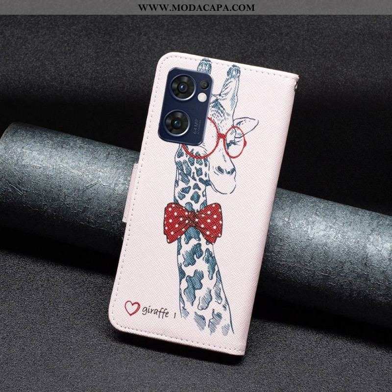 Capa Flip Para Oppo Find X5 Lite Girafa Inteligente