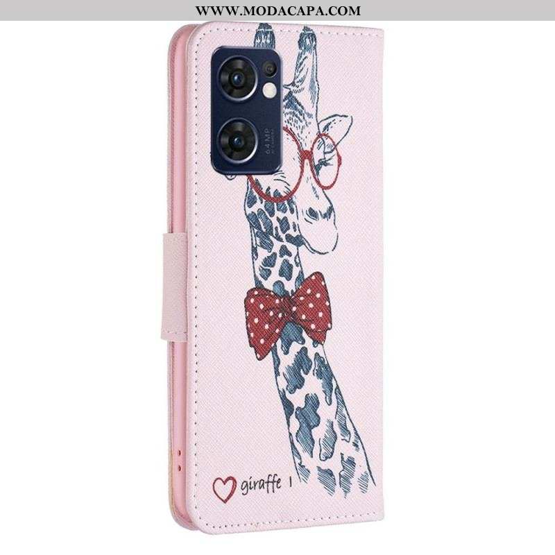 Capa Flip Para Oppo Find X5 Lite Girafa Inteligente