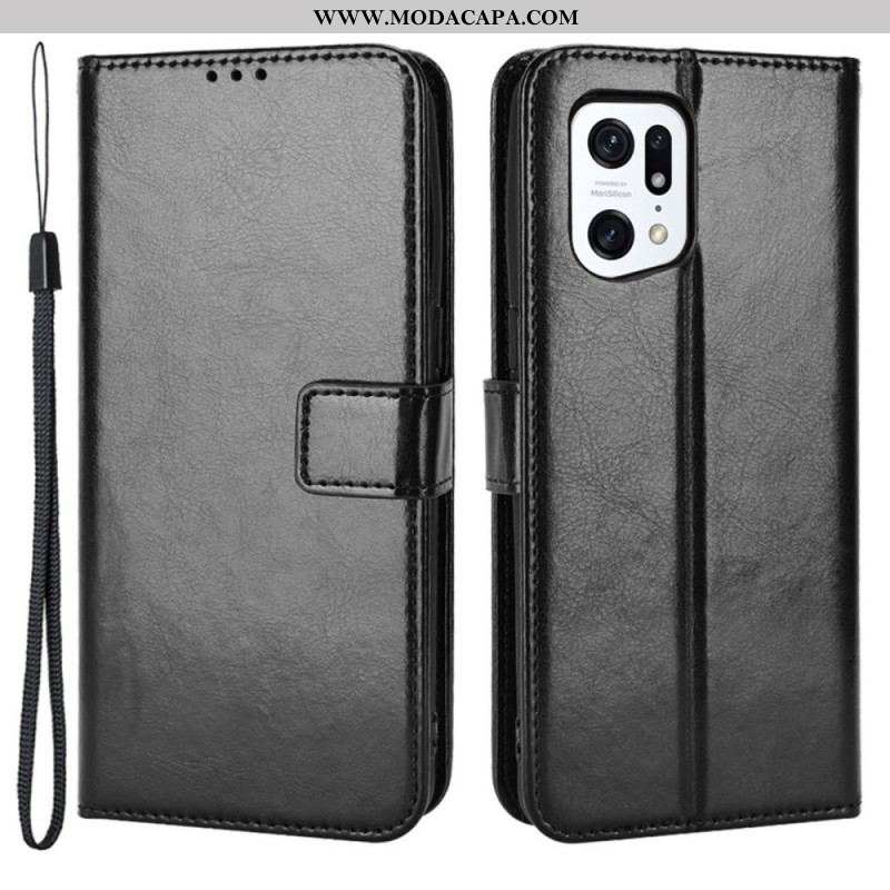 Capa De Couro Para Oppo Find X5 Pro Couro Falso Chamativo