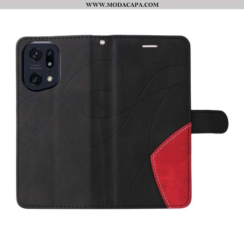 Capa De Couro Para Oppo Find X5 Pro De Cordão Correia De Dois Tons