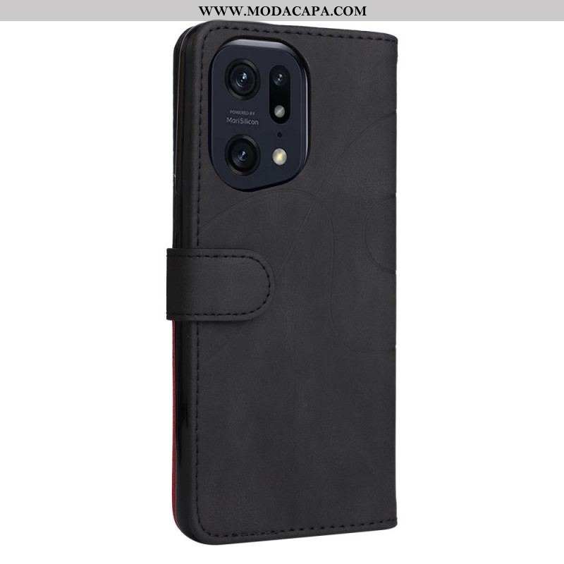 Capa De Couro Para Oppo Find X5 Pro De Cordão Correia De Dois Tons