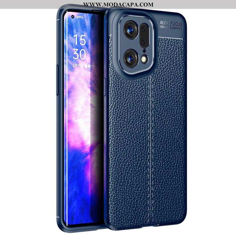 Capa Para Oppo Find X5 Pro Linha Dupla Efeito Couro Litchi