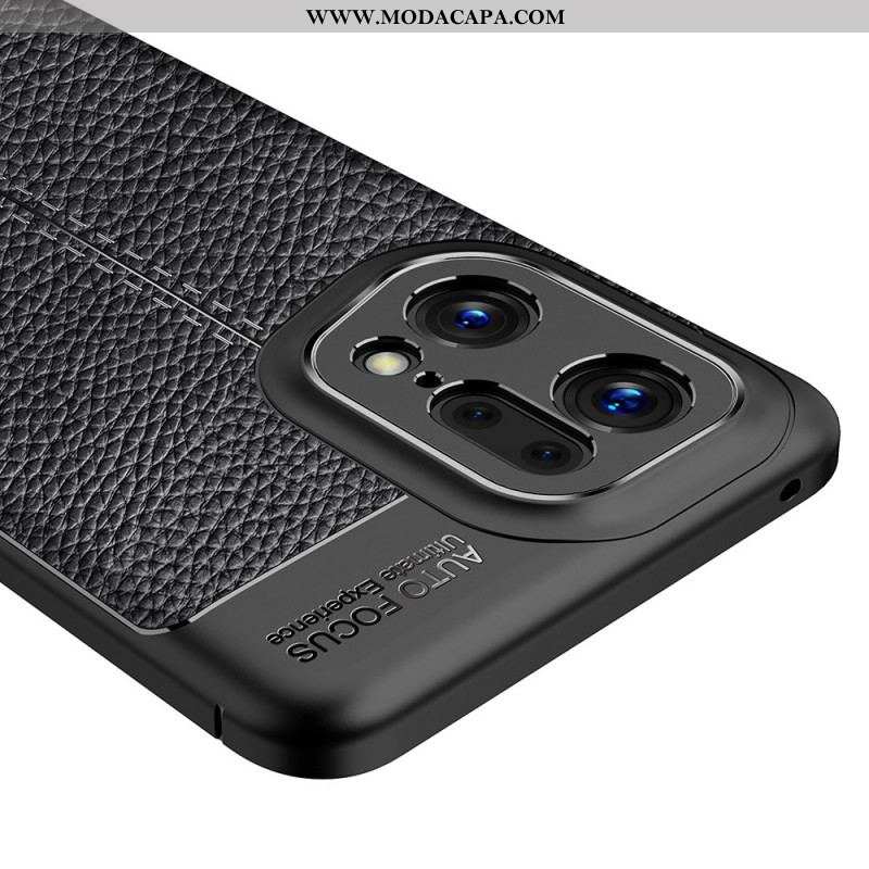 Capa Para Oppo Find X5 Pro Linha Dupla Efeito Couro Litchi