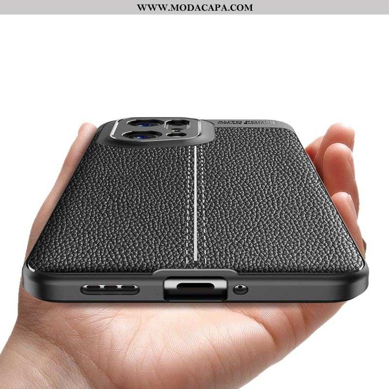 Capa Para Oppo Find X5 Pro Linha Dupla Efeito Couro Litchi