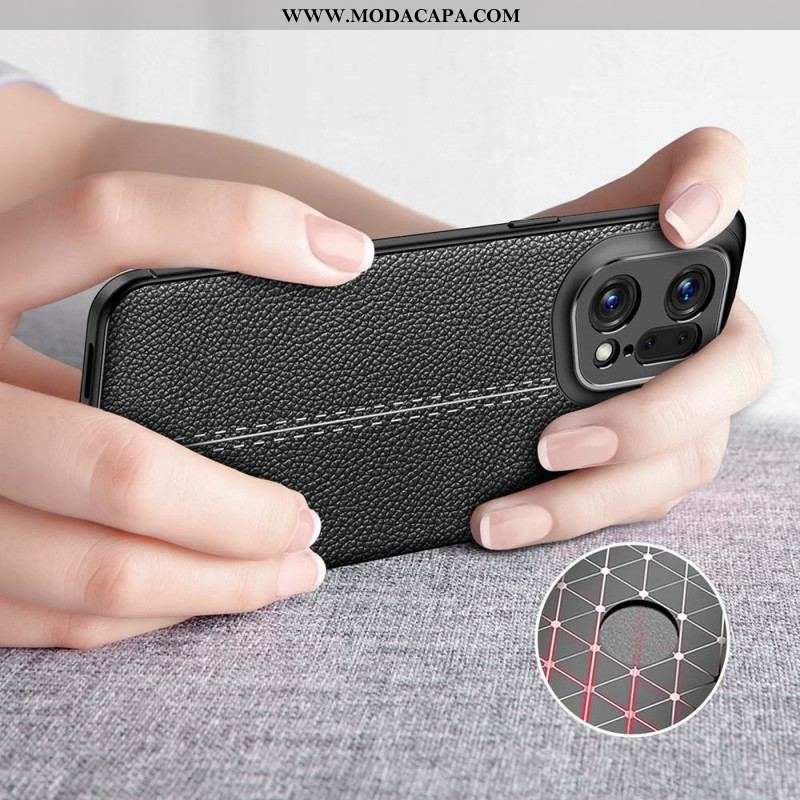 Capa Para Oppo Find X5 Pro Linha Dupla Efeito Couro Litchi