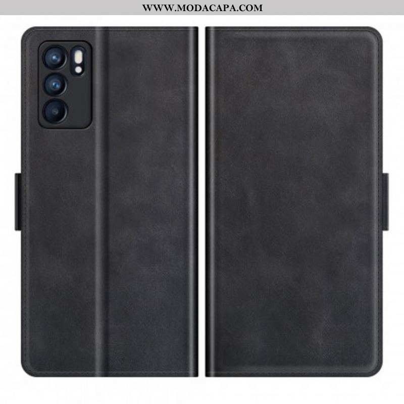 Capa De Couro Para Oppo Reno 6 5G Fecho Duplo