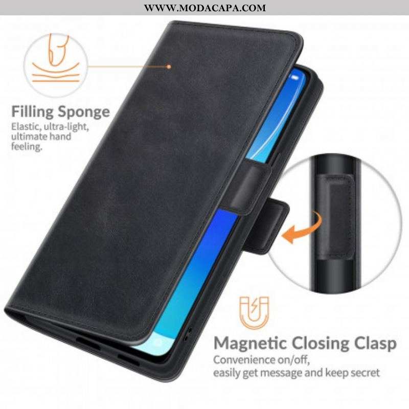 Capa De Couro Para Oppo Reno 6 5G Fecho Duplo