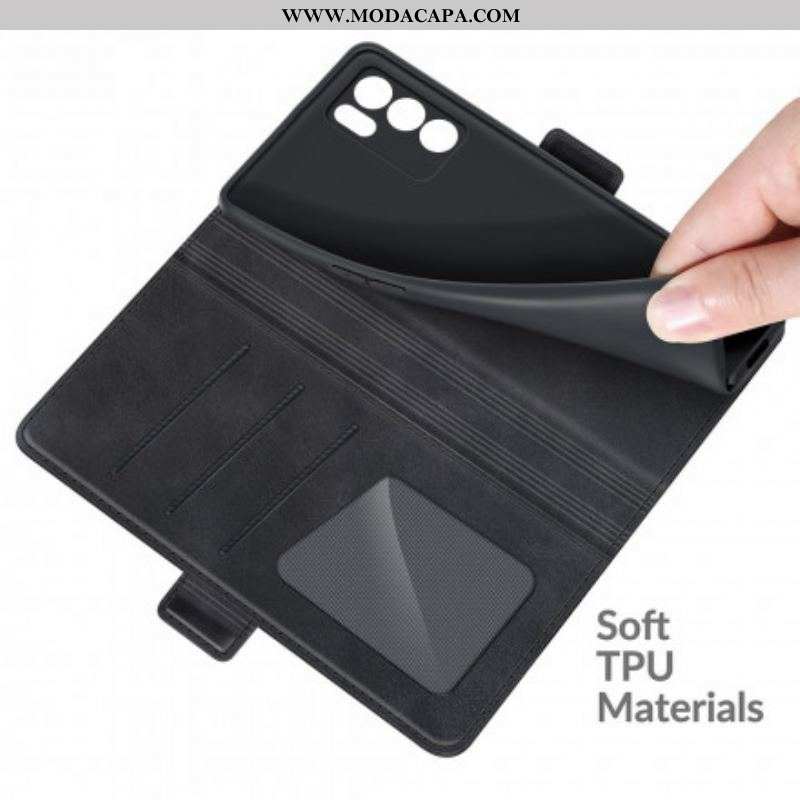 Capa De Couro Para Oppo Reno 6 5G Fecho Duplo