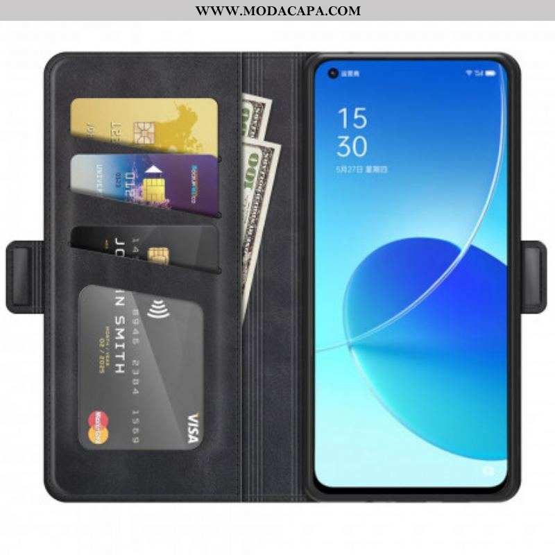 Capa De Couro Para Oppo Reno 6 5G Fecho Duplo